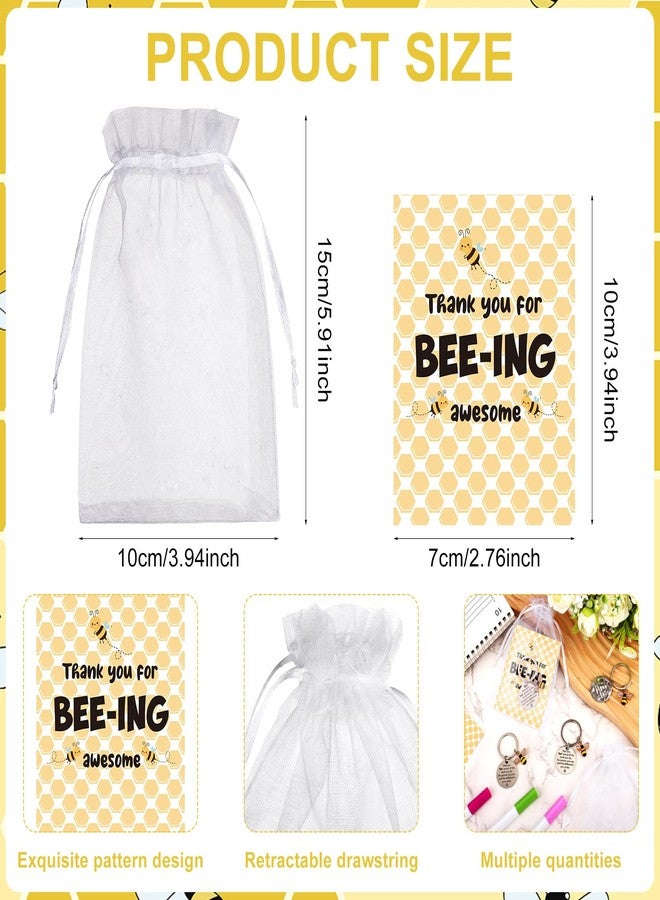 Youdaju 15 Sets Bee Employee Appreciation Gifts Inspirational Bee Keychain Thank You Keychain Bulk New Job Gifts Leaving Giftswith Thank You Card Organza Bag for Women Men Teacher Staff - Image 2